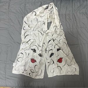R.E. Lowry - Women's White & Black 100% Silk Scarf
